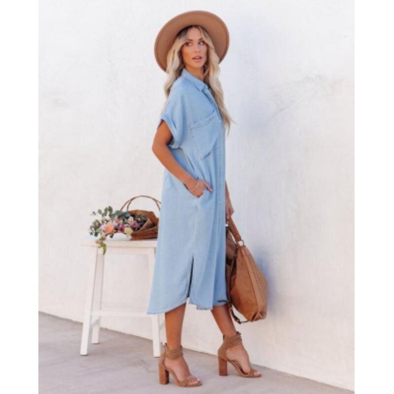 Image of Women's Button-Down Denim Shirt Midi Dress
