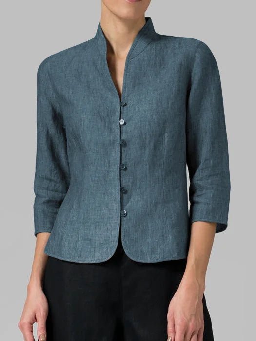 Image of Women's Button-Down Mandarin Collar Blouse