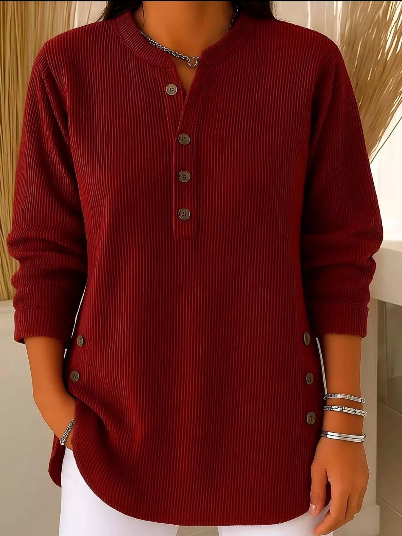 Image of Women's Button-Down Ribbed Knit Sweater Top