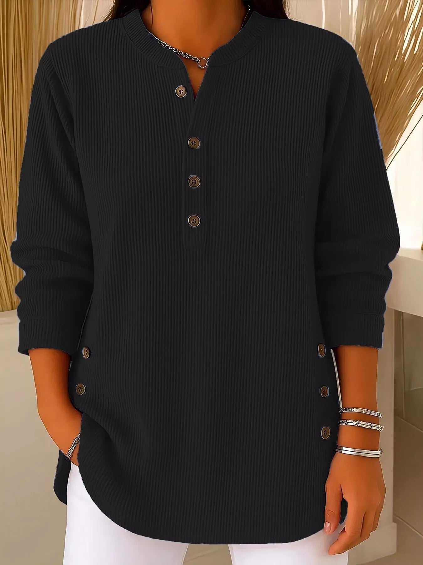 Image of Women's Button-Down Ribbed Knit Sweater Top