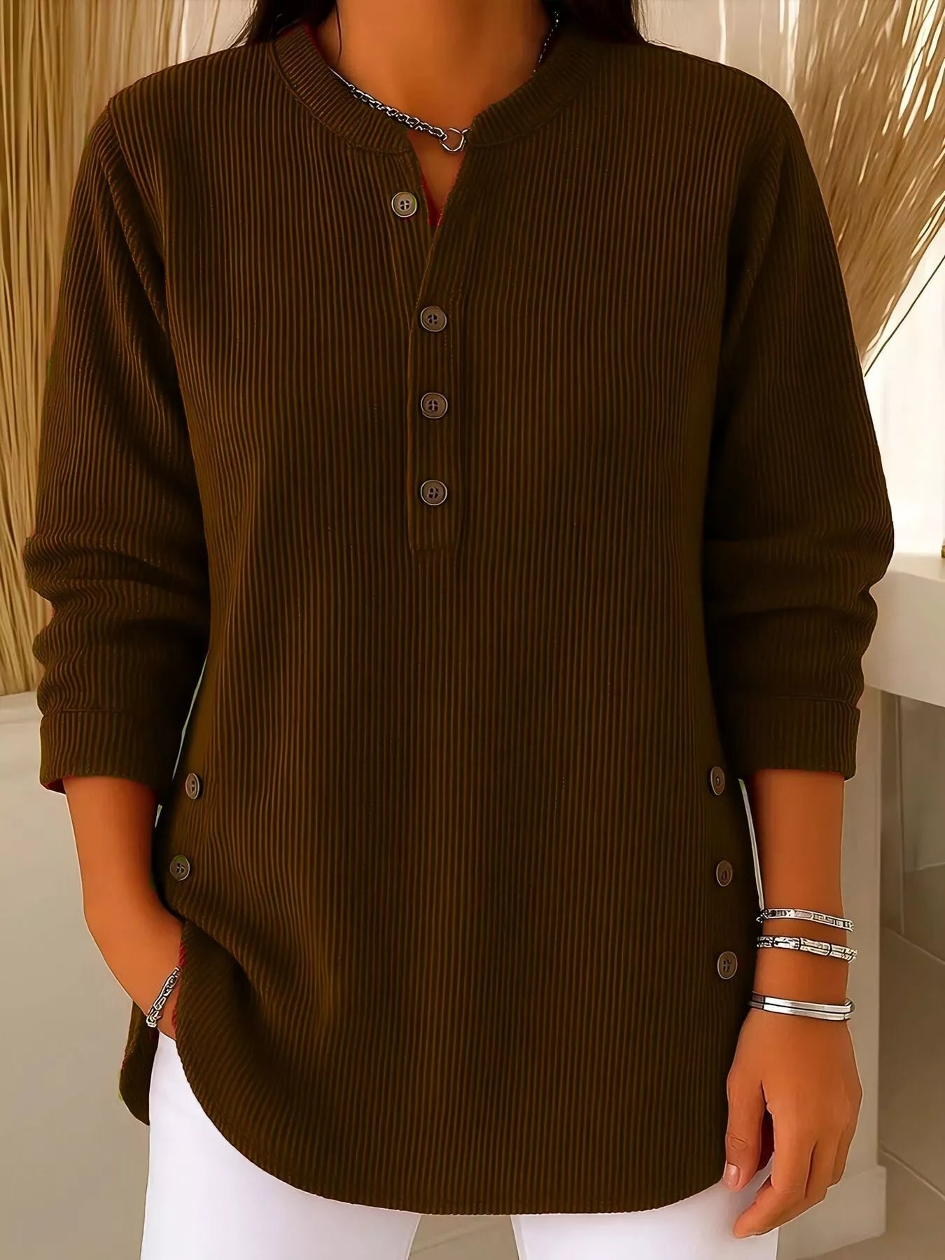 Image of Women's Button-Down Ribbed Knit Sweater Top