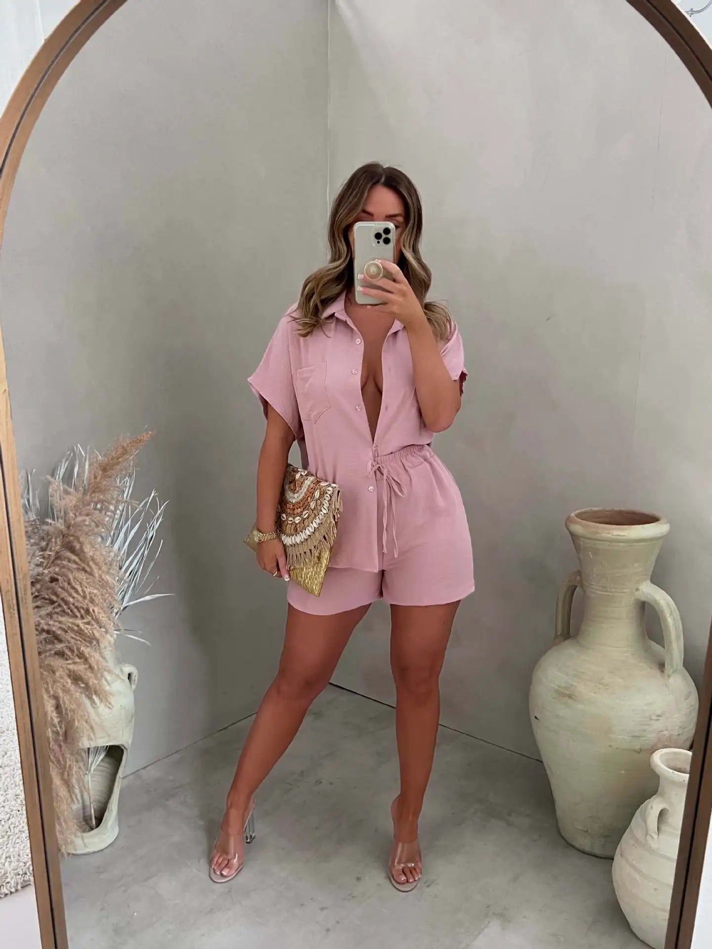 Image of Women's Button-Down Shirt Short Set