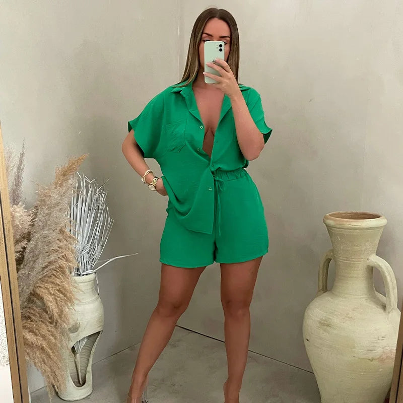 Image of Women's Button-Down Shirt Short Set