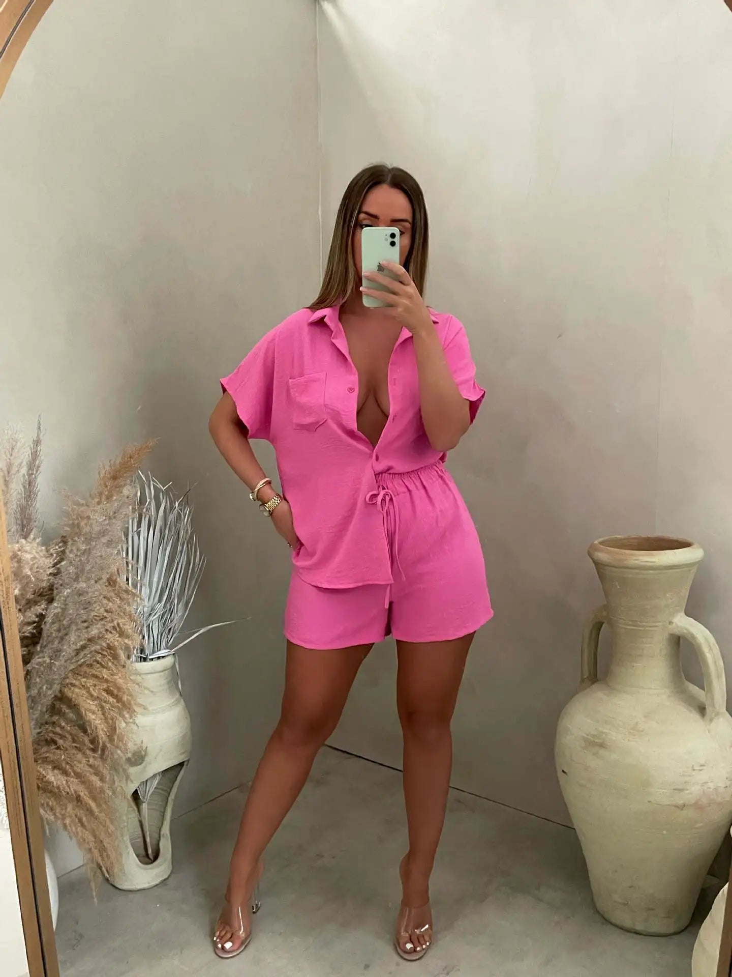 Image of Women's Button-Down Shirt Short Set