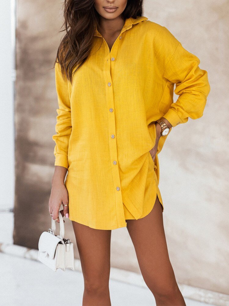Image of Women's Button-Down Shirt Shorts Set