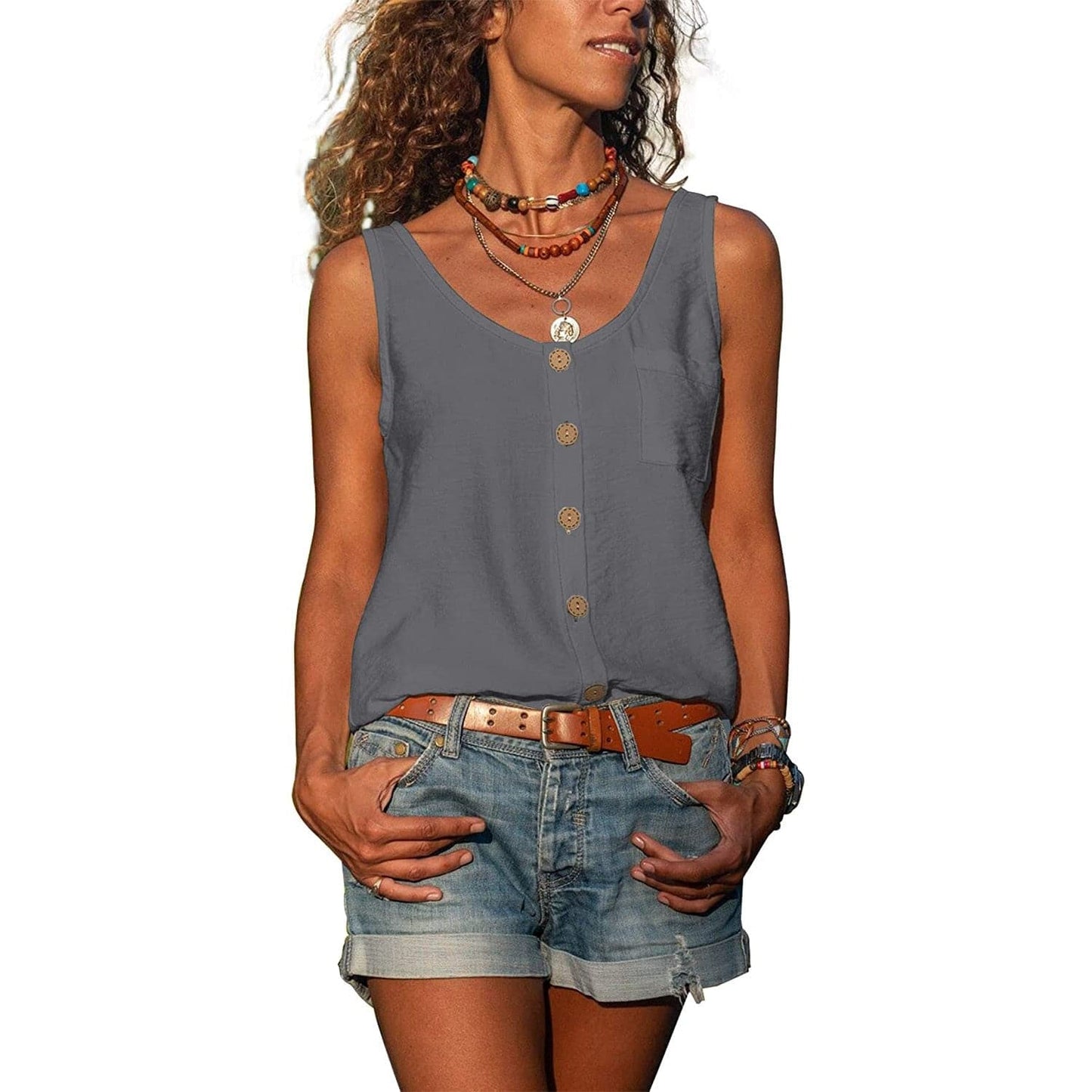 Image of Women's Button-Down Sleeveless Top