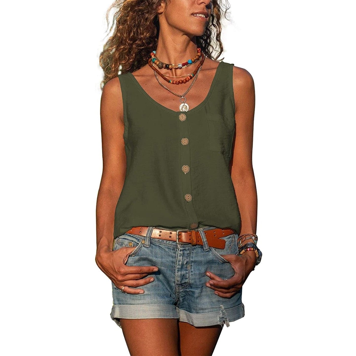 Image of Women's Button-Down Sleeveless Top