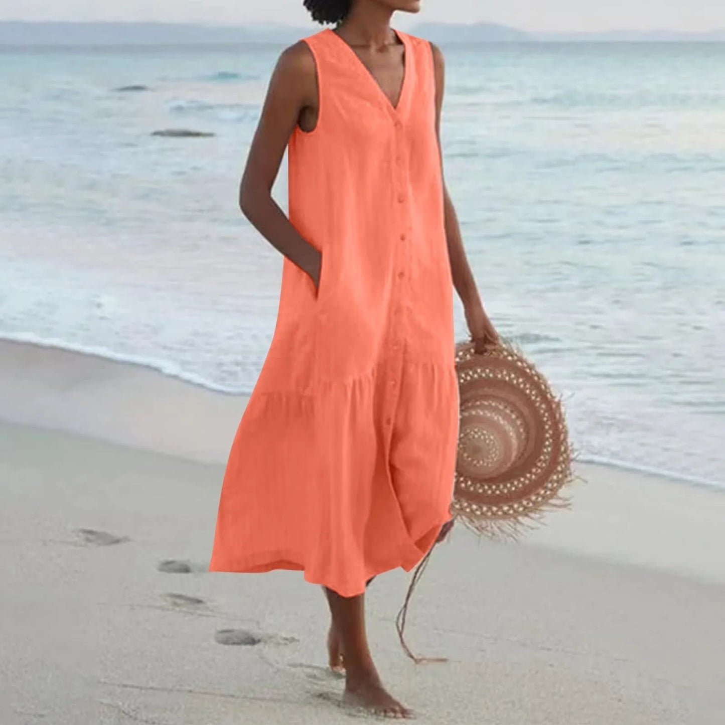 Image of Women's Button-Front Sleeveless Midi Dress