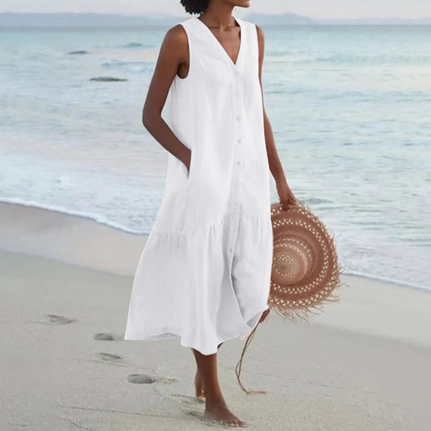 Image of Women's Button-Front Sleeveless Midi Dress
