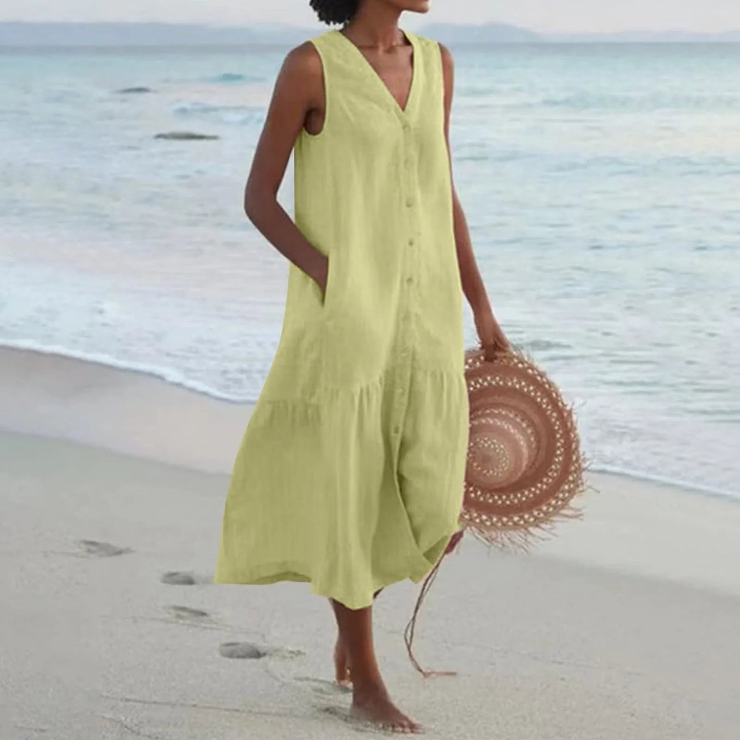 Image of Women's Button-Front Sleeveless Midi Dress