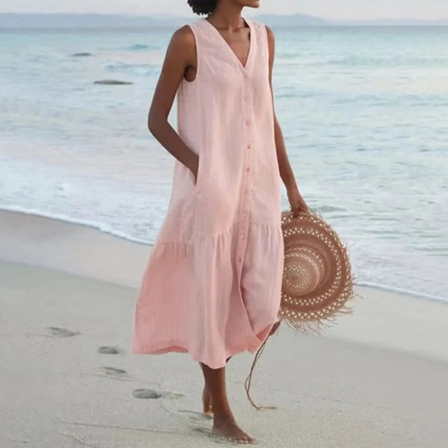 Image of Women's Button-Front Sleeveless Midi Dress