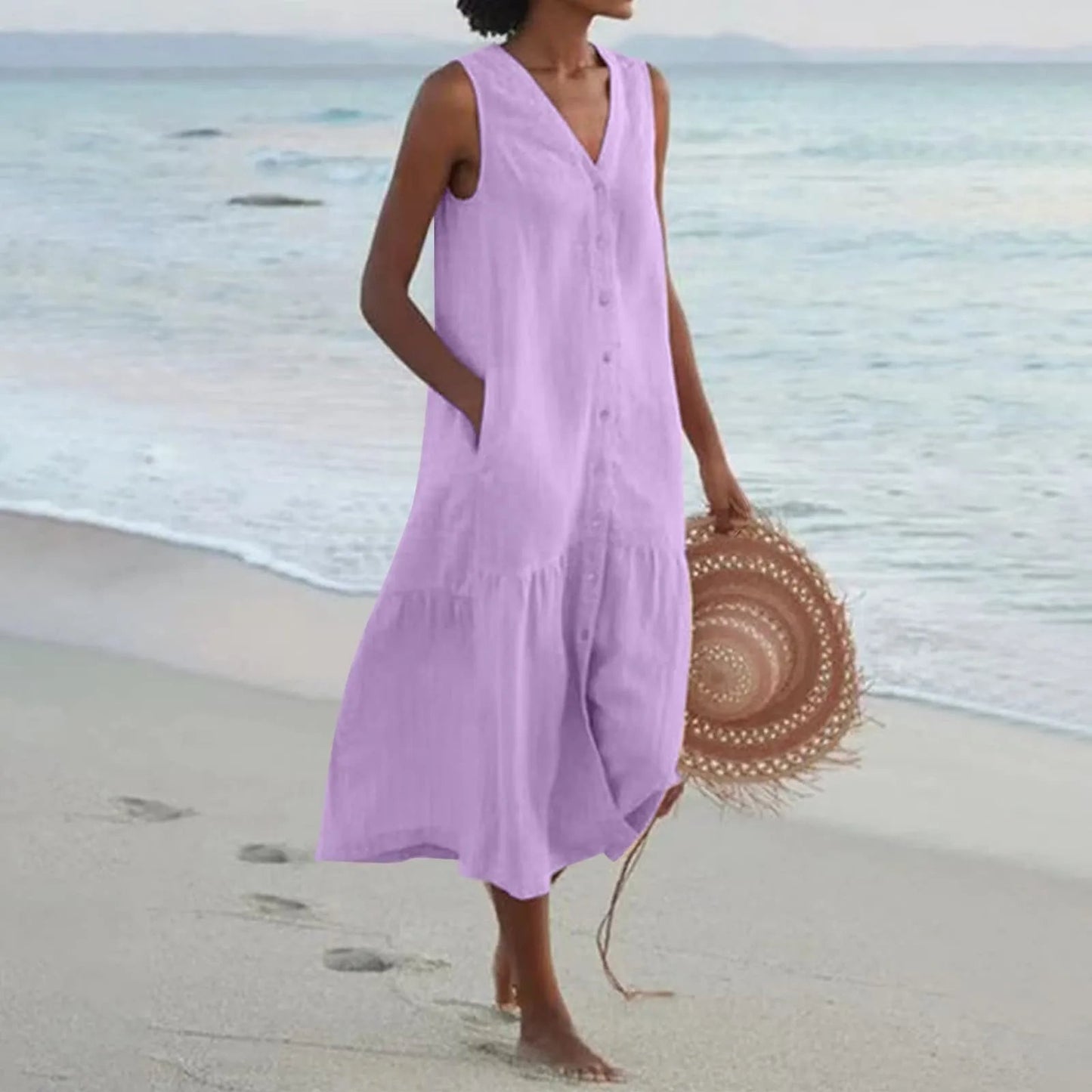 Image of Women's Button-Front Sleeveless Midi Dress