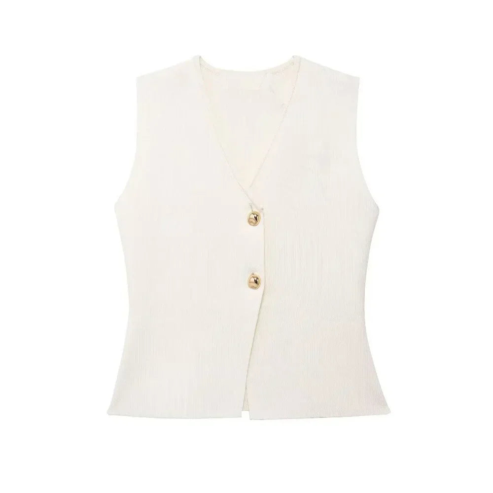 Image of Women's Button-Front V-Neck Sleeveless Top
