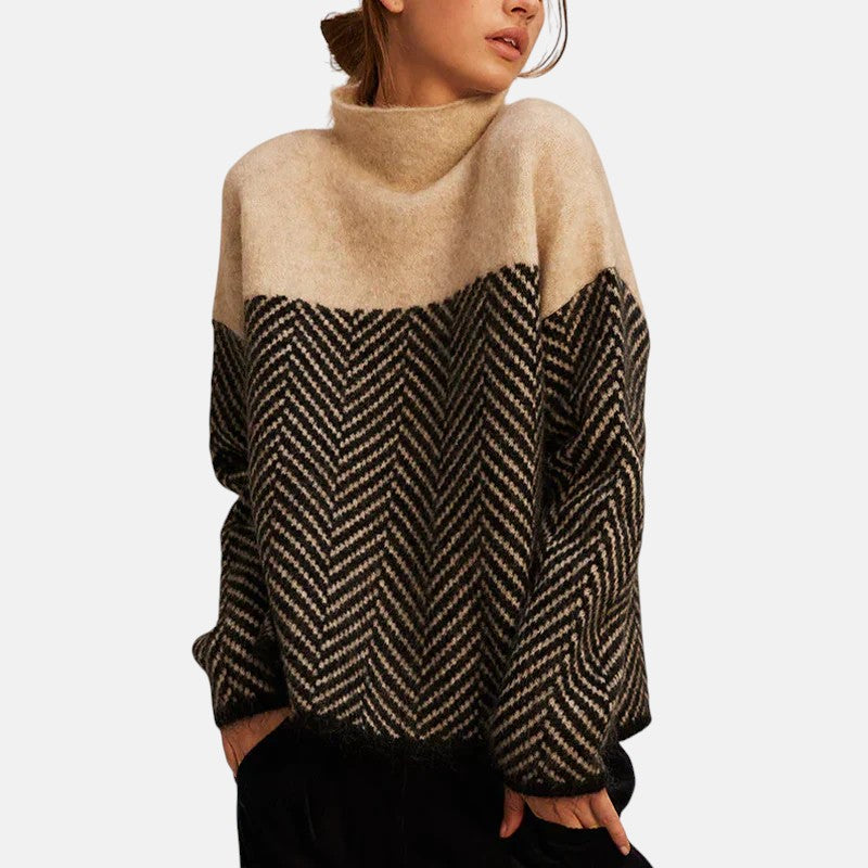 Image of Women's Color Block Herringbone Pullover Sweater