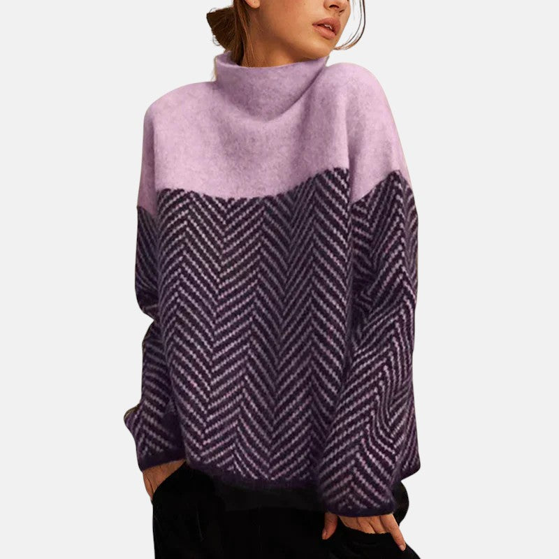 Image of Women's Color Block Herringbone Pullover Sweater