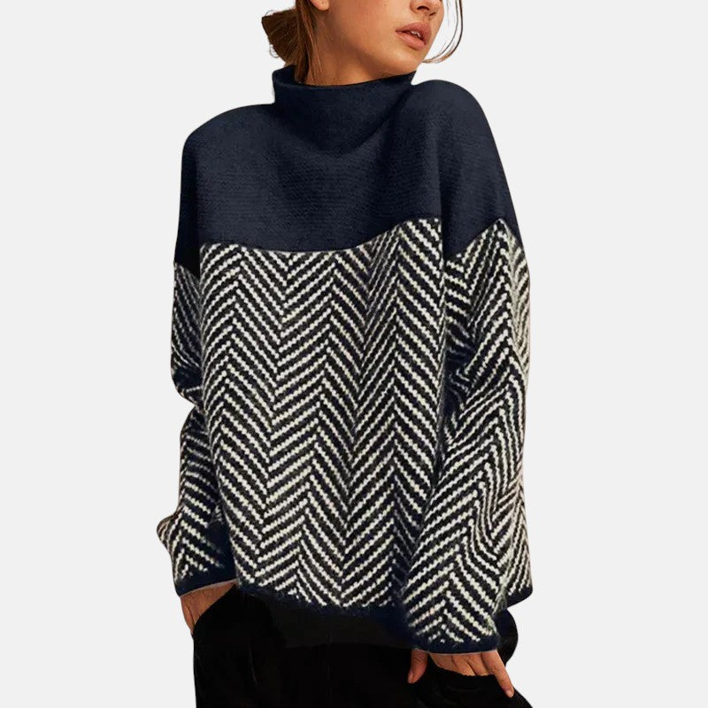 Image of Women's Color Block Herringbone Pullover Sweater