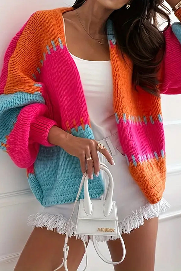 Image of Women's Color Block Open Front Sweater