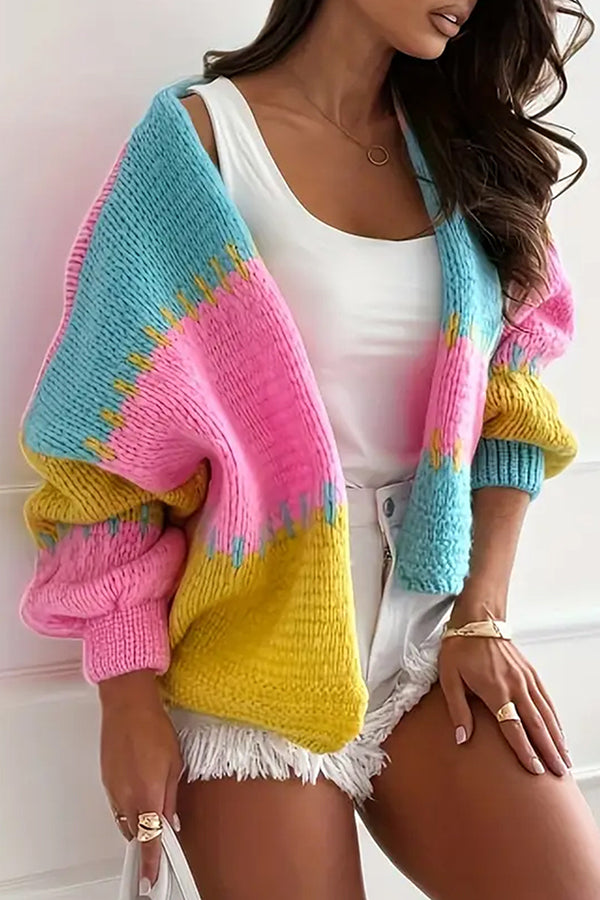Image of Women's Color Block Open Front Sweater