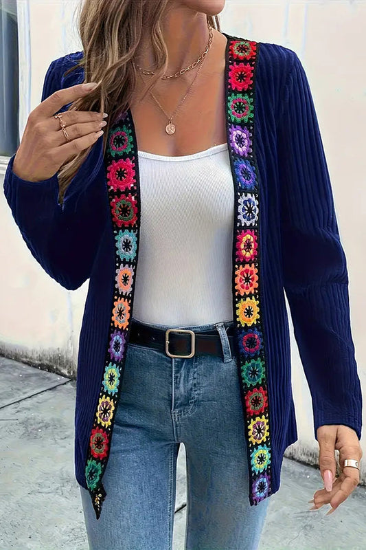 Image of Women's Crochet Trim Open Front Cardigan