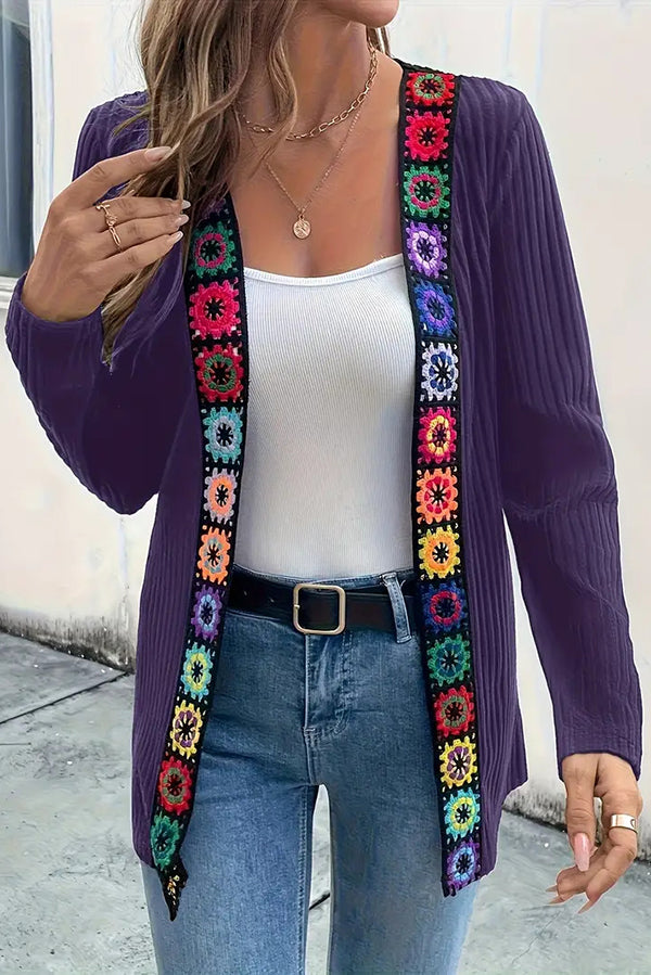 Image of Women's Crochet Trim Open Front Cardigan