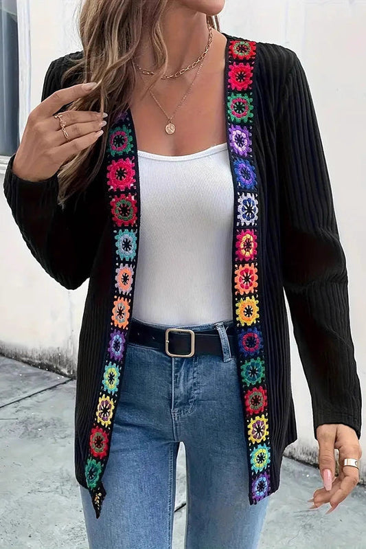 Image of Women's Crochet Trim Open Front Cardigan