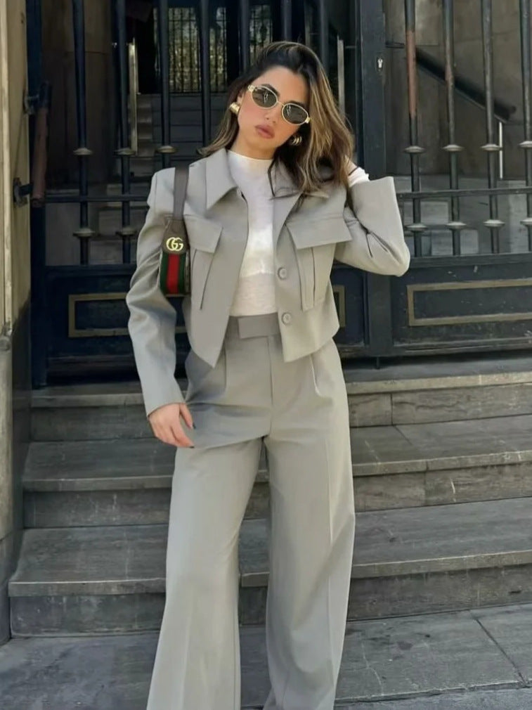 Image of Women's Cropped Jacket Two-Piece Set