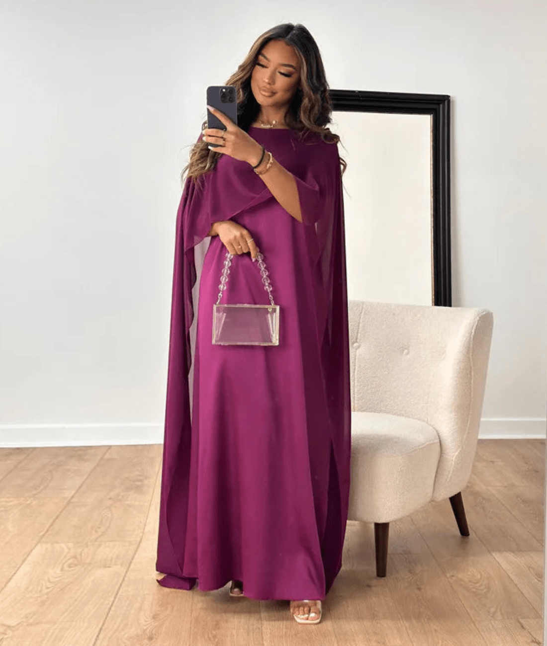 Image of Women's Draped Sleeve Satin Dress