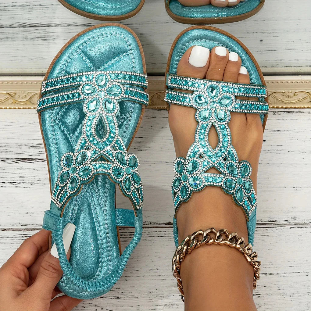 Image of Women's Embellished T-Strap Flat Sandals