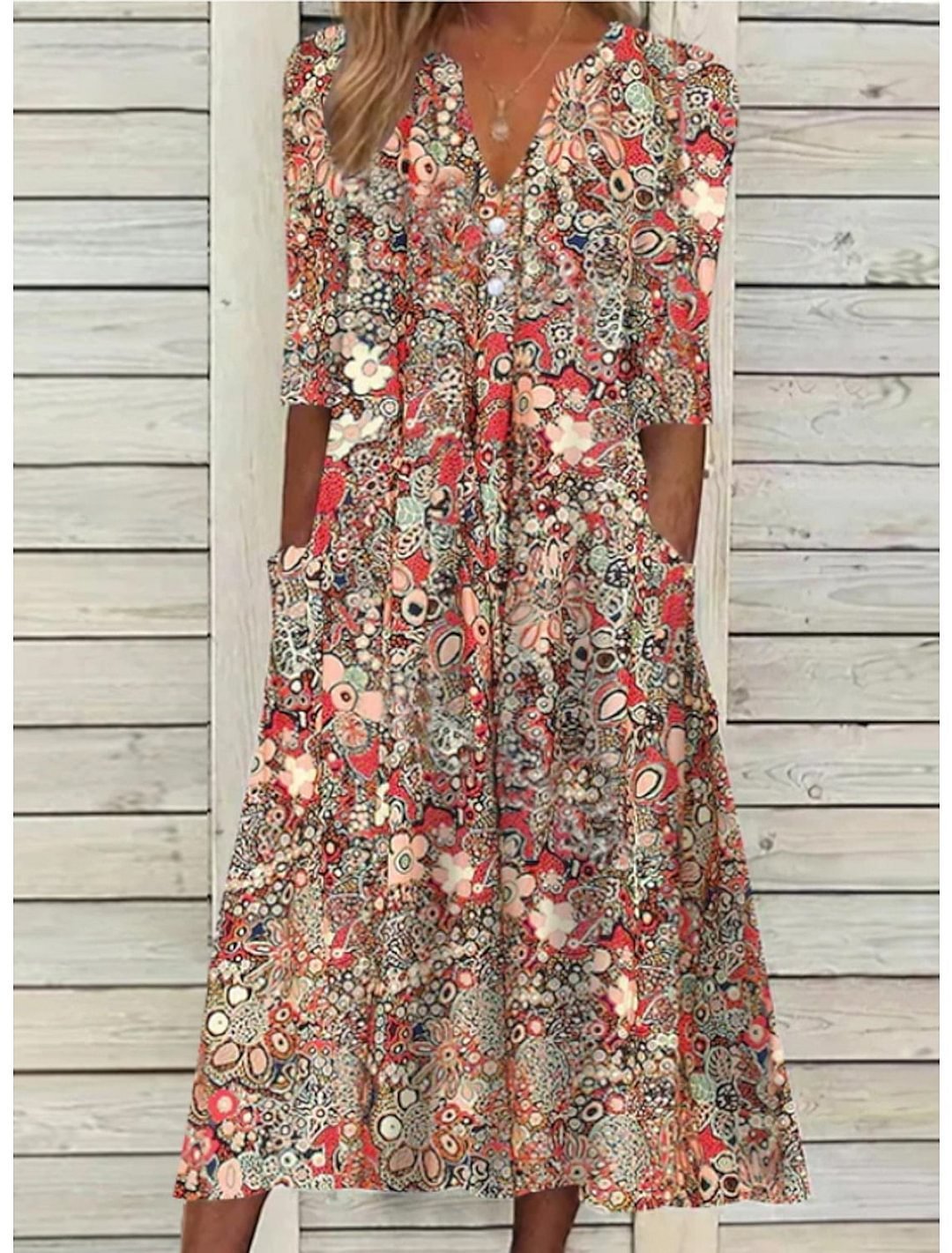 Image of Women's Floral A-Line Midi Dress