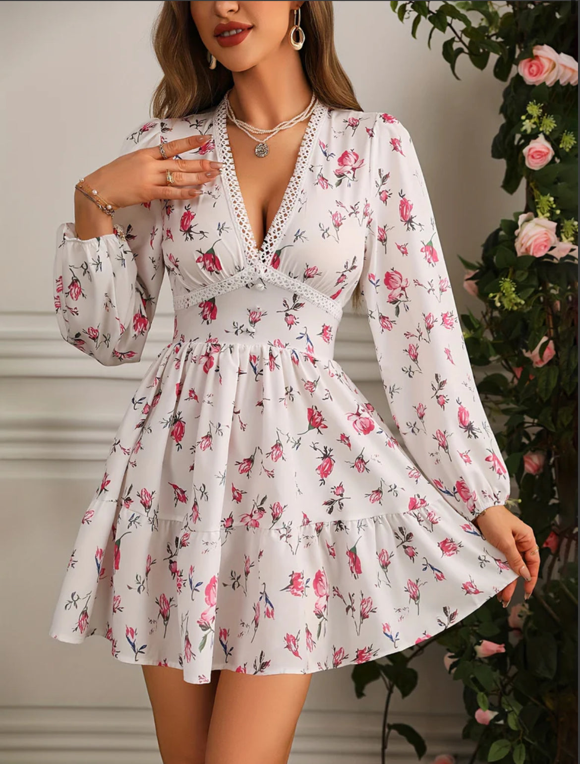 Image of Women's Floral Long Sleeve Mini Dress