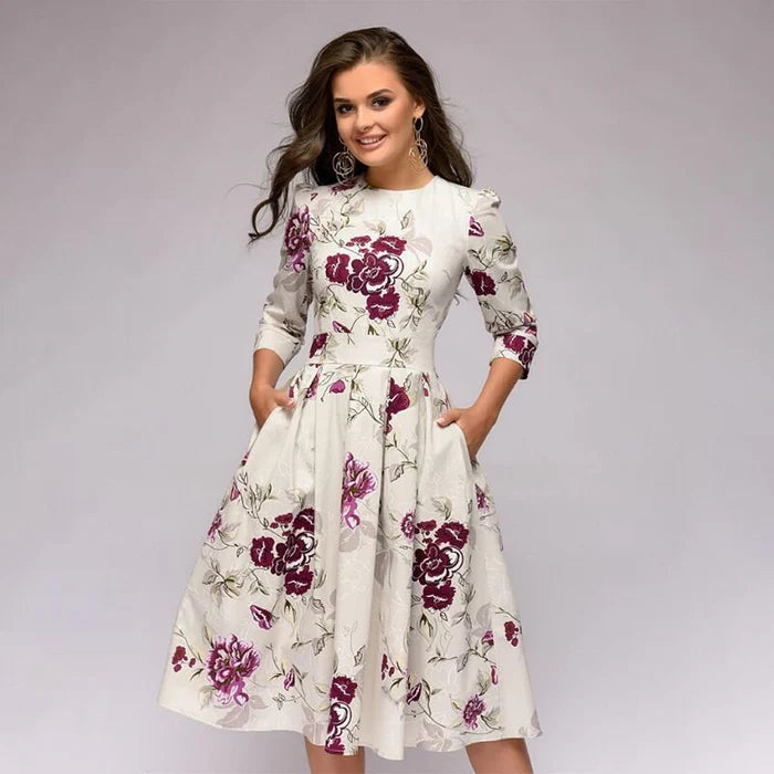 Image of Women's Floral Print A-Line Midi Dress