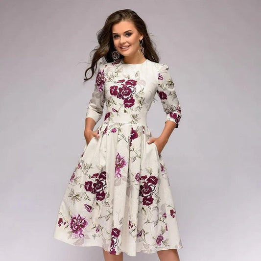 Image of Women's Floral Print A-Line Midi Dress