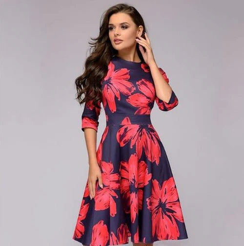 Image of Women's Floral Print A-Line Midi Dress