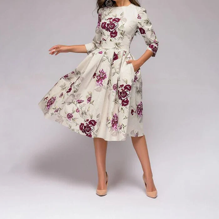 Image of Women's Floral Print A-Line Midi Dress