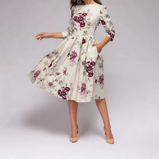 Image of Women's Floral Print A-Line Midi Dress