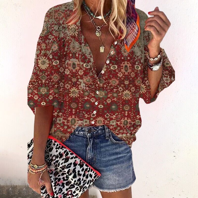 Image of Women's Floral Print Button-Down Blouse