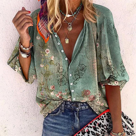 Image of Women's Floral Print Button-Down Blouse