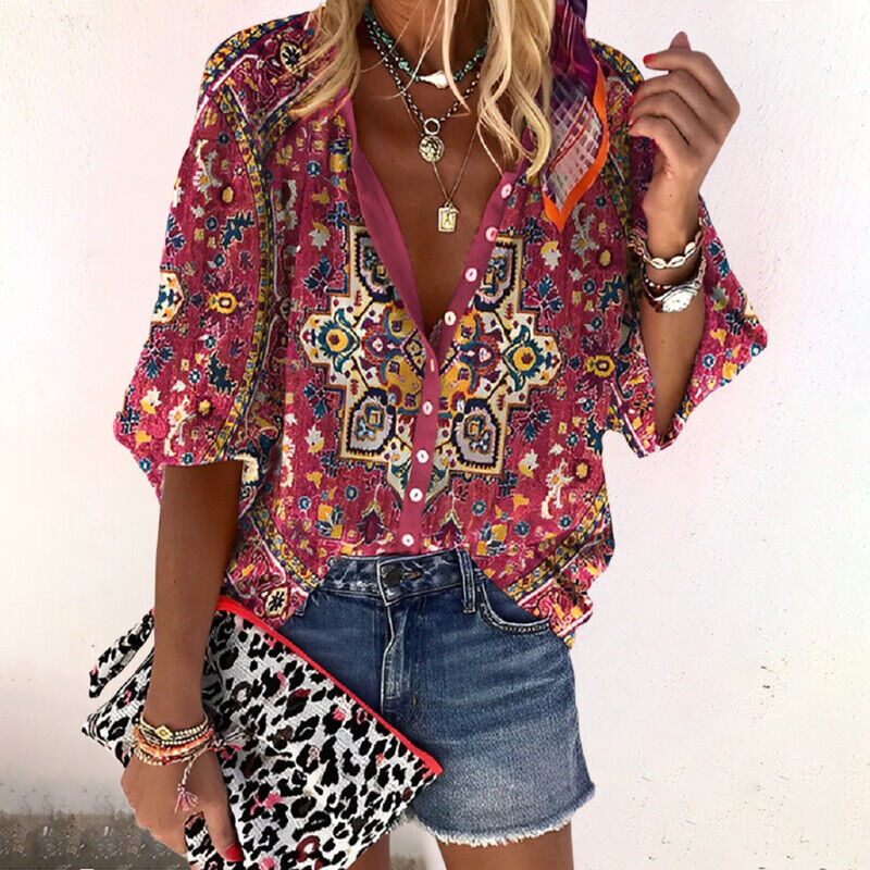 Image of Women's Floral Print Button-Down Blouse