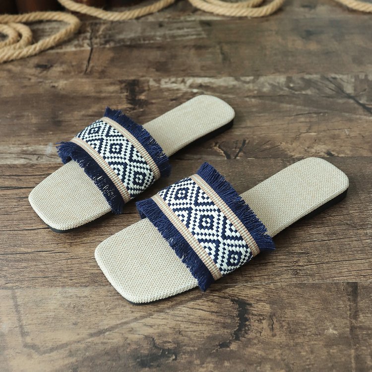 Image of Women's Fringe Square Toe Slide Sandals