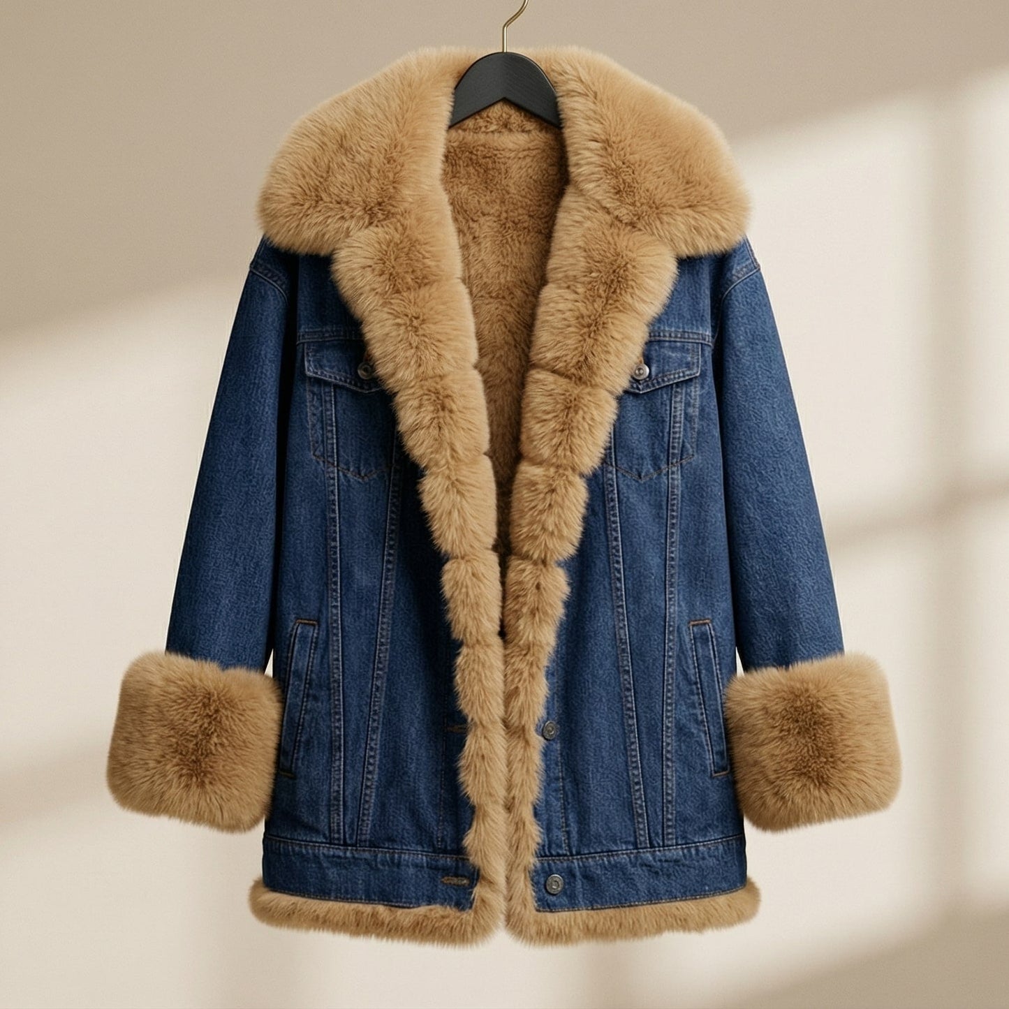 Image of Women's Fur Collar Denim Jacket