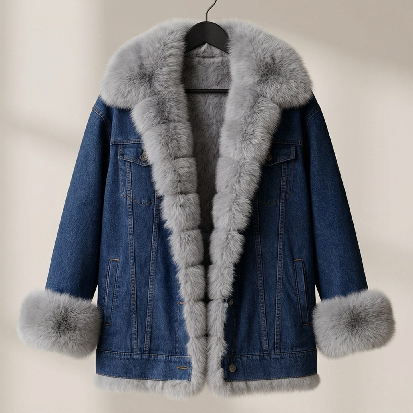 Image of Women's Fur Collar Denim Jacket