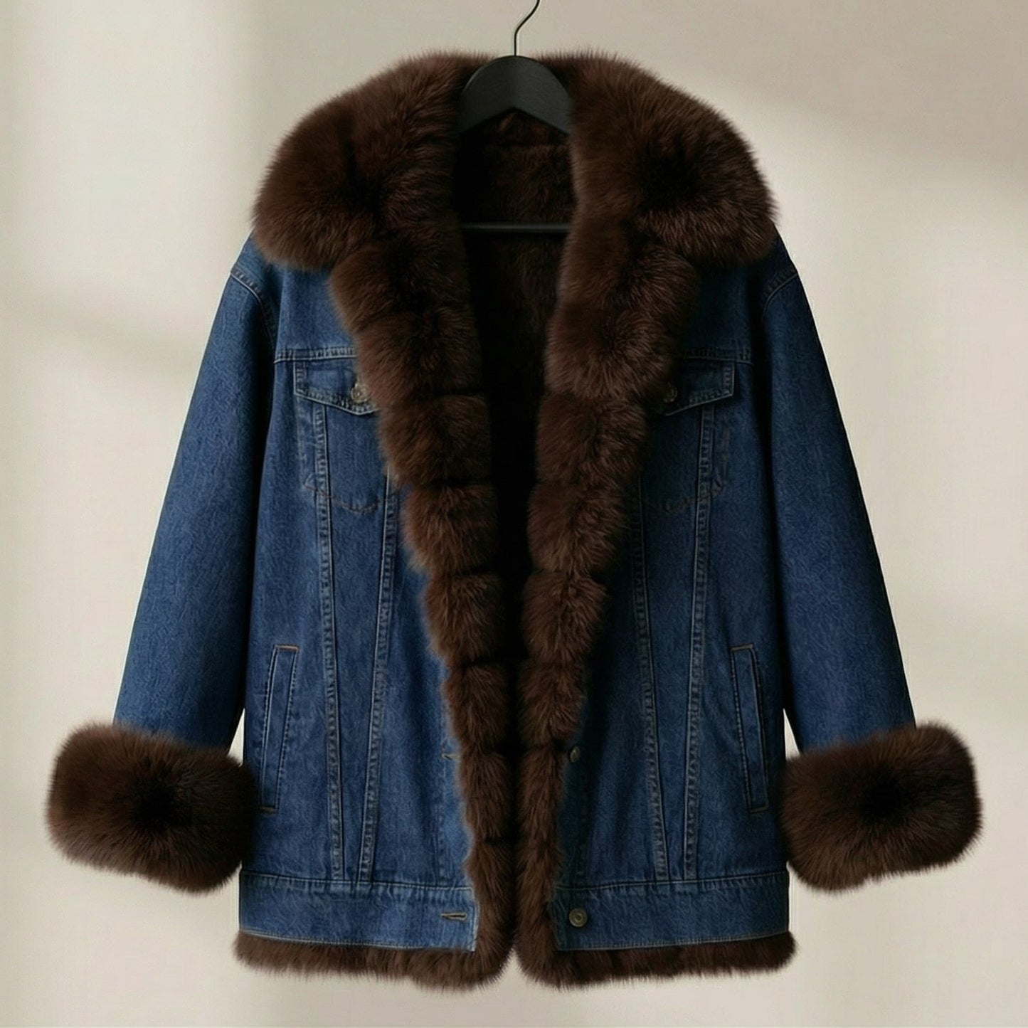 Image of Women's Fur Collar Denim Jacket