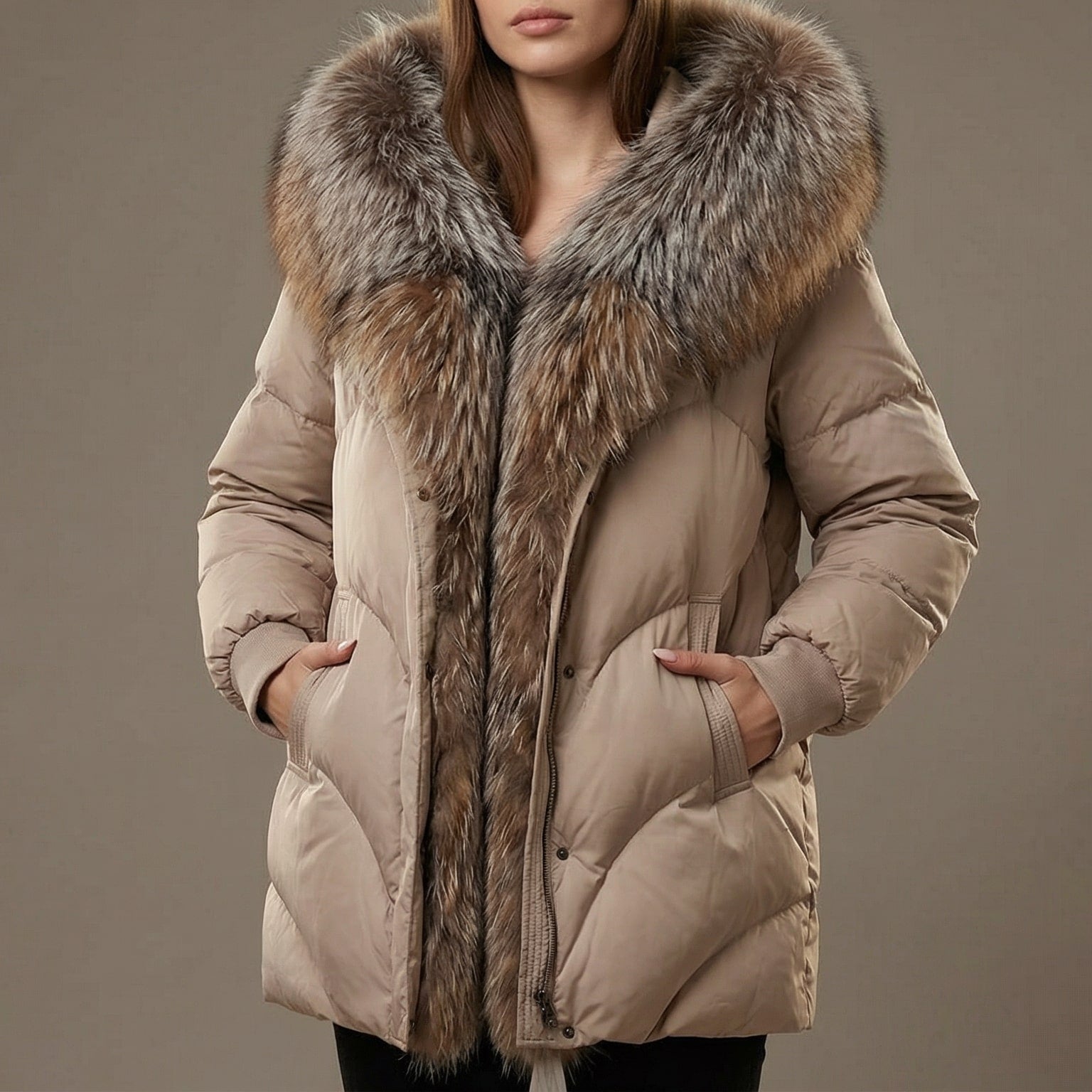 Image of Women's Fur Collar Quilted Puffer Jacket