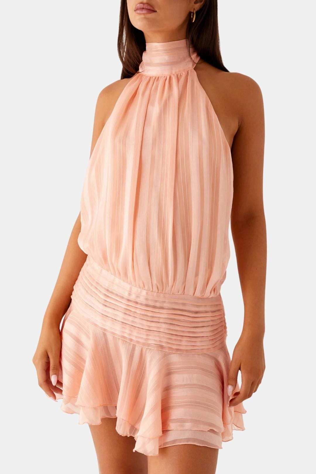 Image of Women's Halter Backless Chiffon Mini Dress