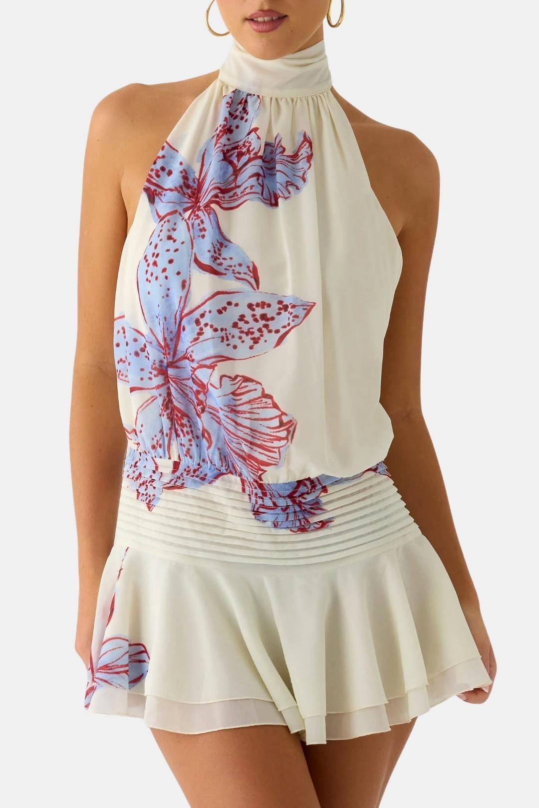 Image of Women's Halter Backless Chiffon Mini Dress