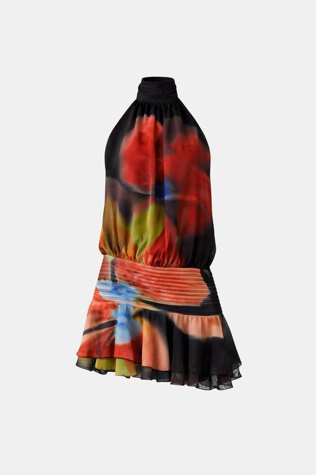 Image of Women's Halter Backless Chiffon Mini Dress