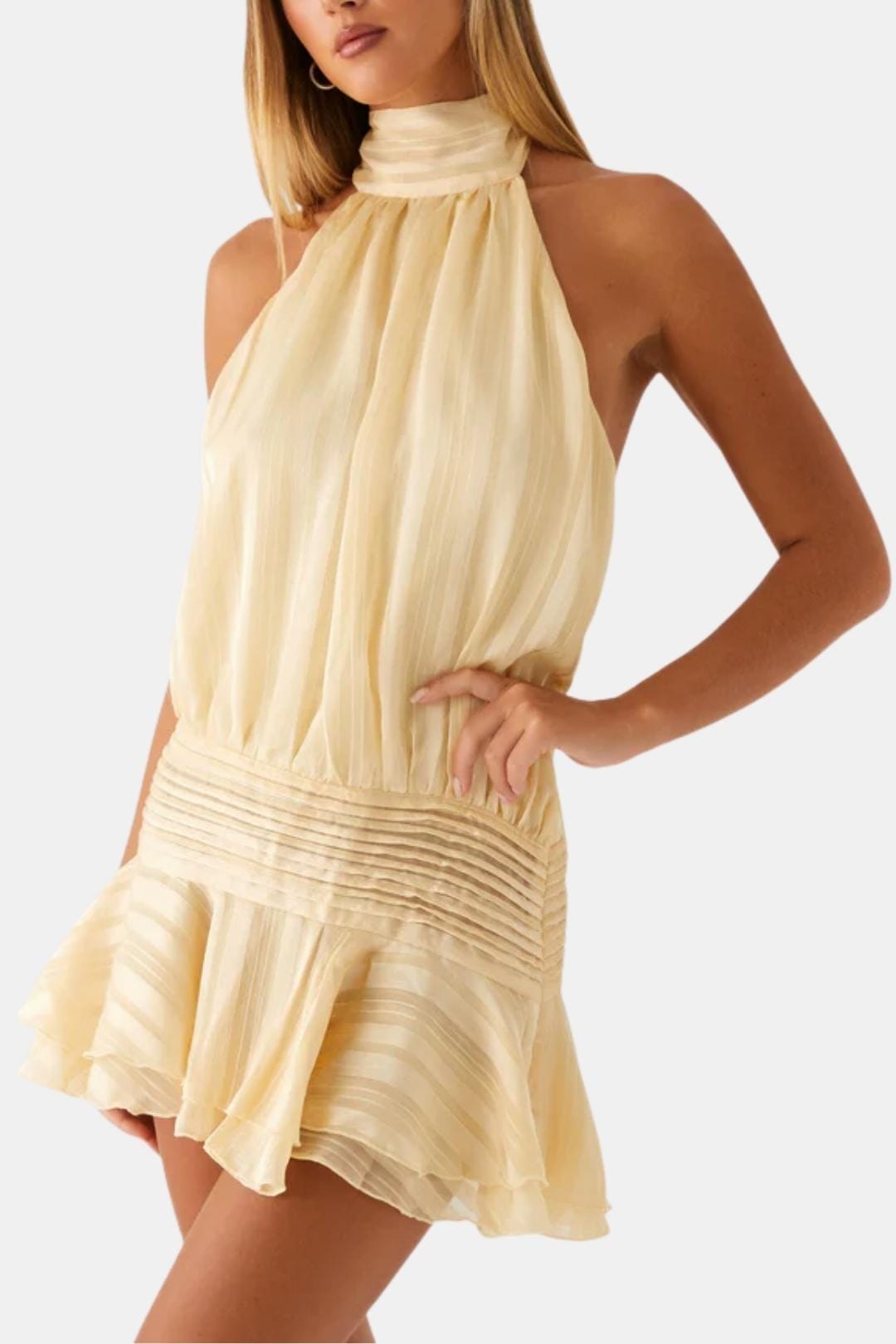 Image of Women's Halter Backless Chiffon Mini Dress