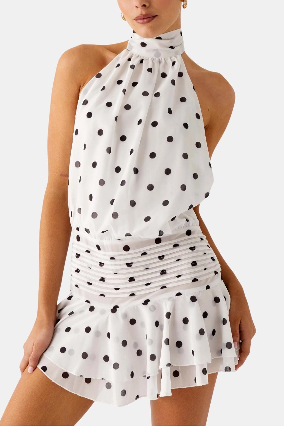 Image of Women's Halter Backless Chiffon Mini Dress