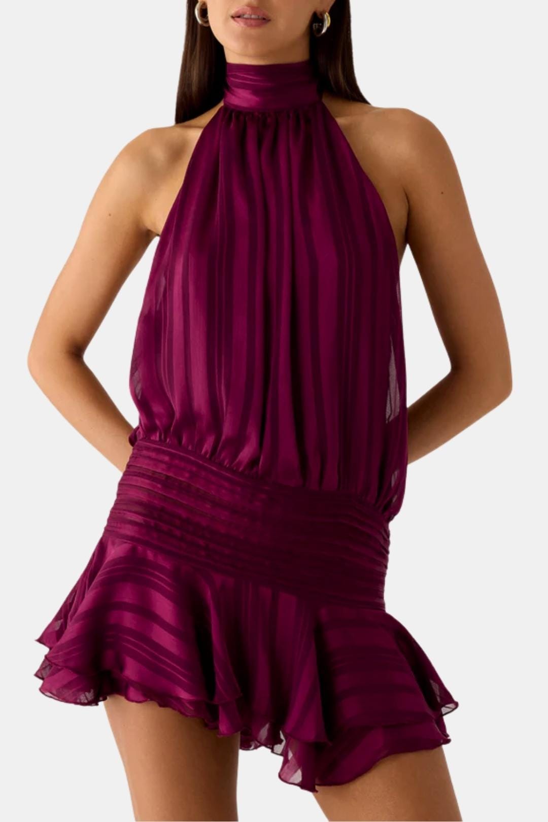 Image of Women's Halter Backless Chiffon Mini Dress
