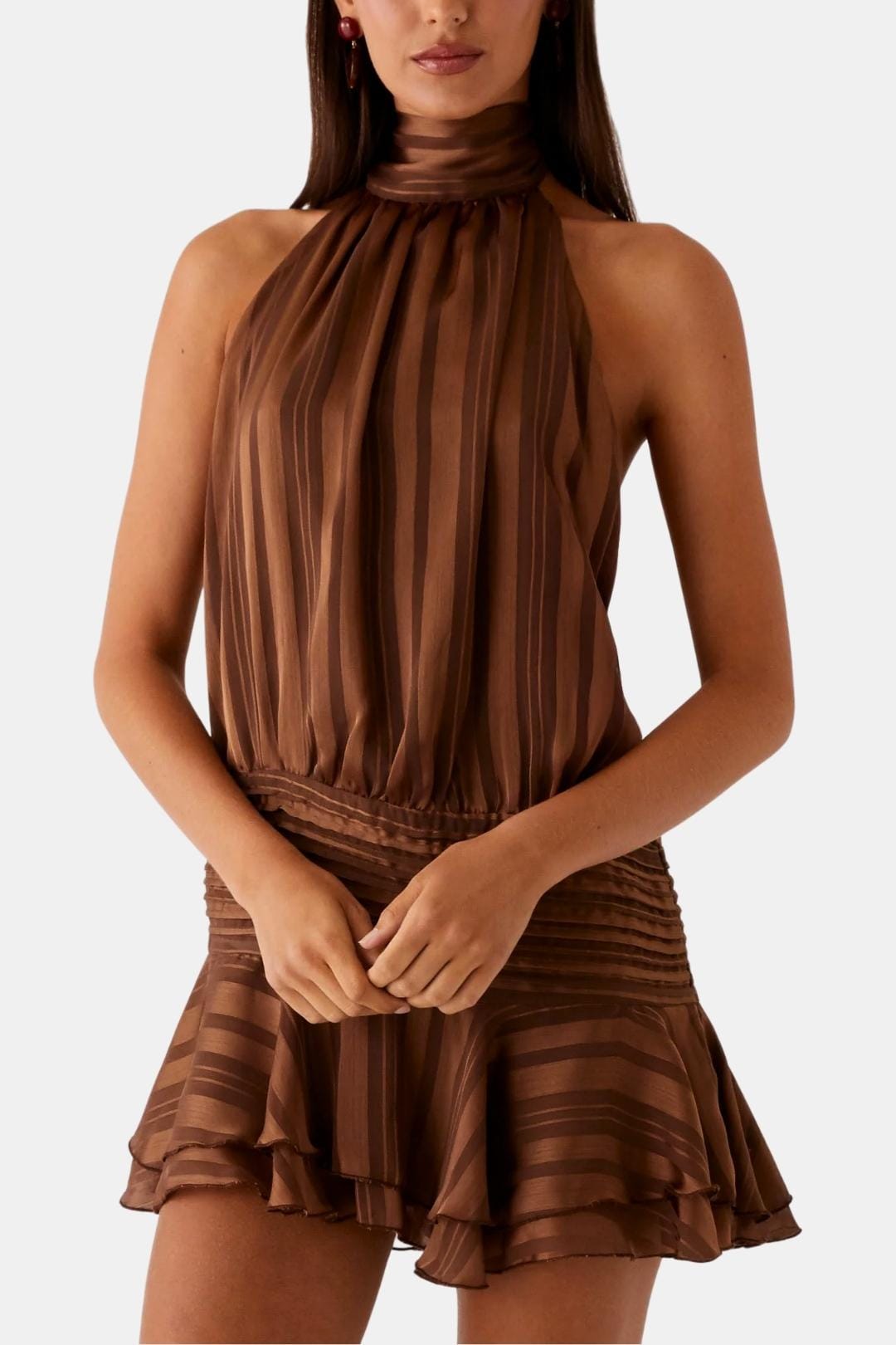 Image of Women's Halter Backless Chiffon Mini Dress